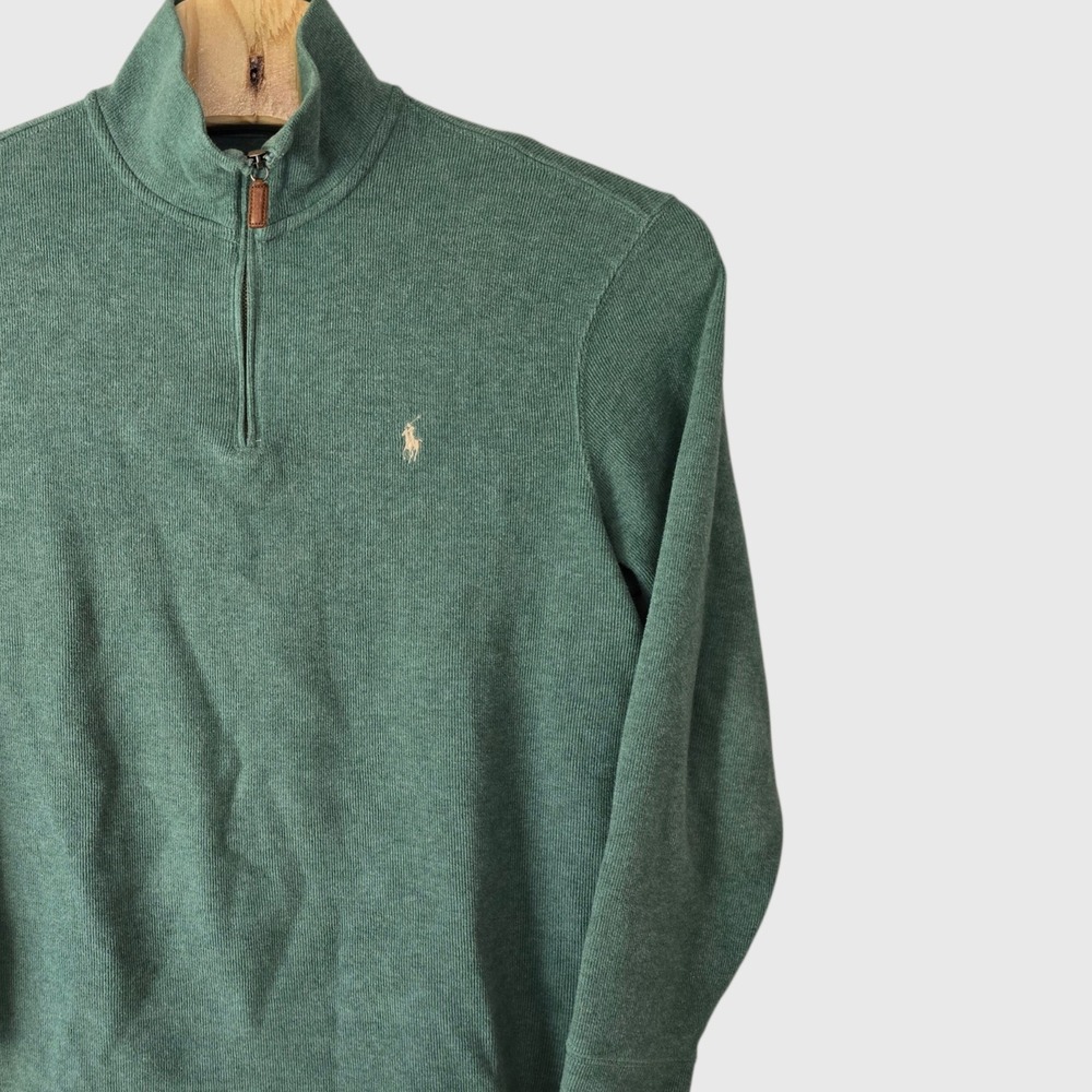 Polo Ralph Lauren Mens Green Cotton Quarter Zip Mock Neck Sweater Large